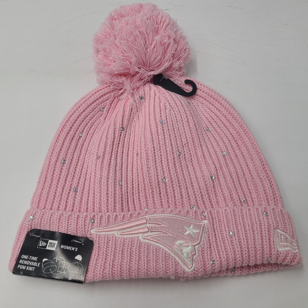 Women New England Patriots Hat Beanie New Era Pink NFL Rhinestone Removable Pom